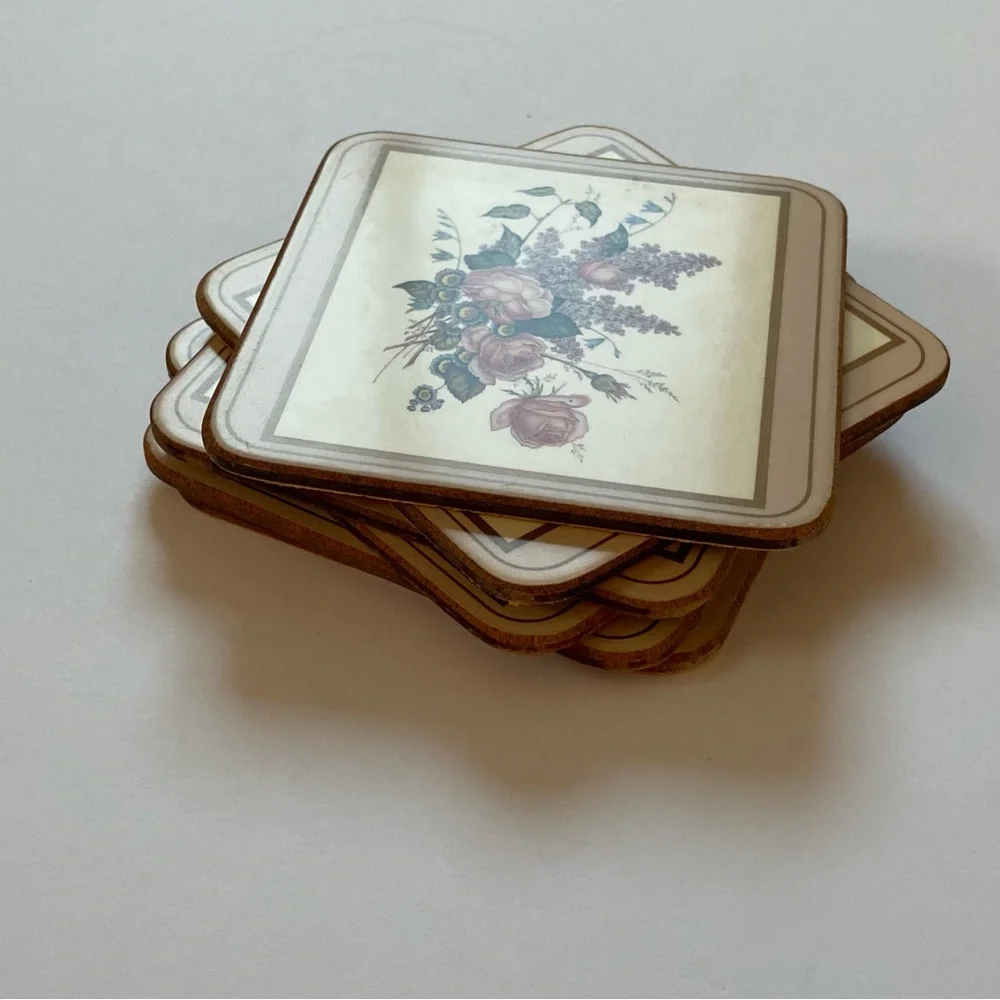 Pimpernel Coasters Lot of 6 Acrylic Cork Back Field Flowers England roses peony